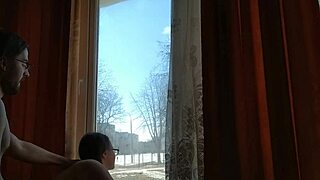 helga bosk's risky bareback sex by the window feeling the thrill as people walk by leading to intense orgasm and squirting