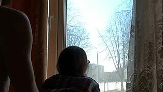 helga bosk's risky bareback sex by the window feeling the thrill as people walk by leading to intense orgasm and squirting