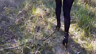 dude, high heels clicking while walking sexy in the woods! 🌲