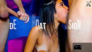 Submissive Latina Slut Deepthroats Dick and Spits Fluids in 3some