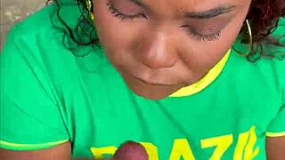 Ebony Latina's Forest Passion Almost Caught