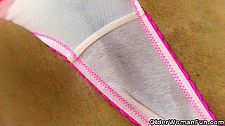 british milf kitty cream gets her thong all wet in solo play