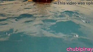 Curvy mommy flashes big natural boobs at public pool. Her solo show draws every eye.