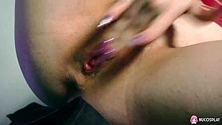 Rebecca Nikson in Cosplay Performs Close-Up Masturbation Scene