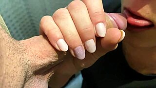 Desperate blonde milf pees in her jeans, then he pees on her ass, and she gives him a blowjob.