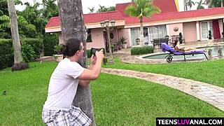 Kimber Woods takes a big cock for outdoor anal pounding with raw intensity.