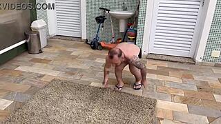 Hot boss can't pay mini pool guy, pays with pussy!