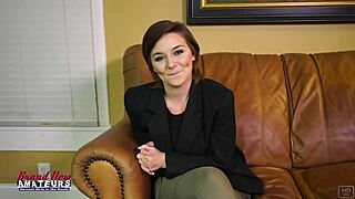 Short-haired brunette Kylie sucks a monster cock in POV, swallows cumshot, and rims before facial