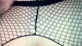 European woman bends over for anal doggy with old man, close up cum