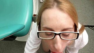 Dentist with Glasses Kneels for Patient's Hard Cock. Facial Cumshot Seals the Deal!