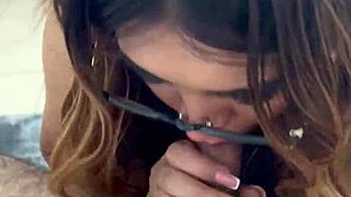 Beautiful Latina Amateur Sucks Belly Close Up in Fetish Scene