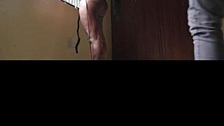 Blindfolded Woman in Leggings Moans During Punishment Indoors