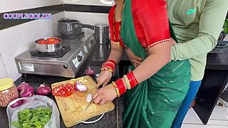 On the second day of Komol's wedding night, her brother-in-law enters the kitchen and fucks her hard.