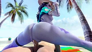 Widowmaker's passionate beach sex with big ass and monster cock