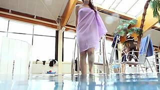 Aneta big tits in purple dress by pool