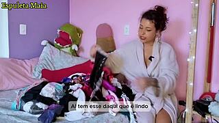 Hot Brazilian Brunette Showing Off Her Stash of Panties and Lingerie