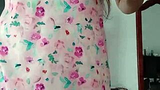 Model in sexy pink pajamas, innocent colleague