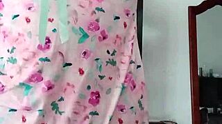 Model in sexy pink pajamas, innocent colleague