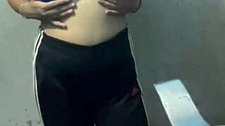 Curvy Ebony Student Teases in Hotel Bathroom Shorts