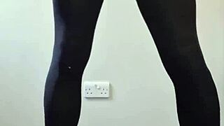 In this casual scene, a big tranny cock cums in pantyhose, with stockings and monster size