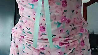 Model in sexy pink pajamas, innocent colleague