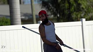 new pool boy rides monster black cock on his lucky first day