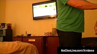 Its Cleo Cam Cutie Deepthroats Cock And Receives Cum Load On Freckled Face.