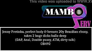 Jenny Pretinha's perfect body takes two huge dicks balls-deep in anal dp, double pussy, atm, with dirty talk