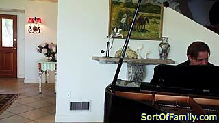 black stepdaughter bent over doggystyled by piano