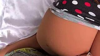 Pervert cums inside stepdaughter's pussy, full on red and sheer toy.