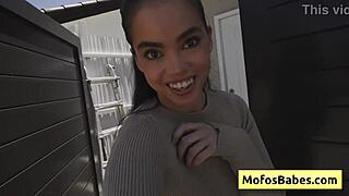 Sexy brunette Angelina Moon pays gardener Logan Xander with wet blowjob. She offers juicy pussy too.