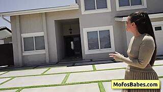 Sexy brunette Angelina Moon pays gardener Logan Xander with wet blowjob. She offers juicy pussy too.