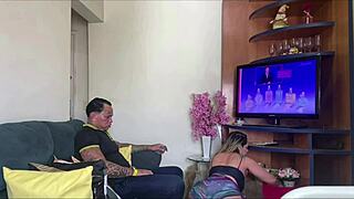 Suzie, you're such a slut in the kitchen with Jhony Gab. Bent over for ass licking and orgasm.