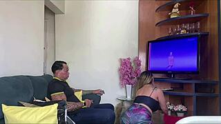 Suzie, you're such a slut in the kitchen with Jhony Gab. Bent over for ass licking and orgasm.