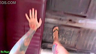 young brazilian girl fucking in the car with old cuckold watching