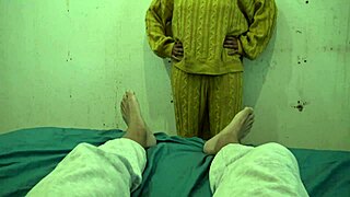 hairy amateur stepmom sneaks into stepson’s bedroom for wild action. she makes him finish fast.