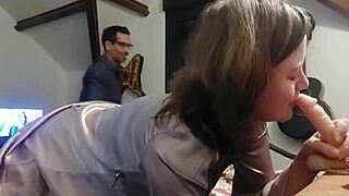 clothed french slut in satin panties fucked doggystyle and ass licked