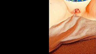 mature cougar's big clit close up, shaved and wet in homemade exhibition