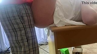 close up of ass shaking and moaning on office desk with cum