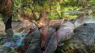 Curvy wife explores the forest with crossdressing elements.