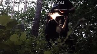 I fuck my stepsister's mouth in the woods to avoid her boyfriend catching us