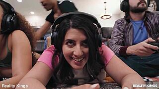 Gamer girls bent over in co-op mode interracial doggystyle fuck