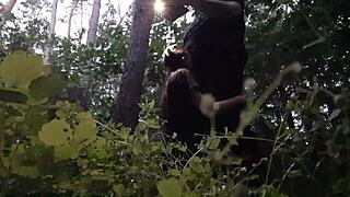I fuck my stepsister's mouth in the woods to avoid her boyfriend catching us