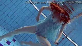 Sexy petite Russian teen Libuse with small tits in pool and beach adventures