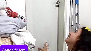 this cute latina babysitter sucked and got a lot of milk in her mouth in see-through outfit 😋