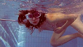Sexy petite Russian teen Libuse with small tits in pool and beach adventures