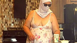 big boobed bbw milf maid flashing juicy fat ass while cleaning and showering