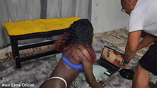 Petite girl watches porn and gets called