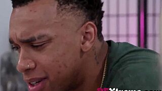 Spencer Scott, the blonde, gets fucked by a huge monster cock in a titty fuck session.