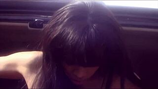 Brunette milf in sexy lingerie and heels rides a monster cock doggystyle outdoors with big tits bouncing.